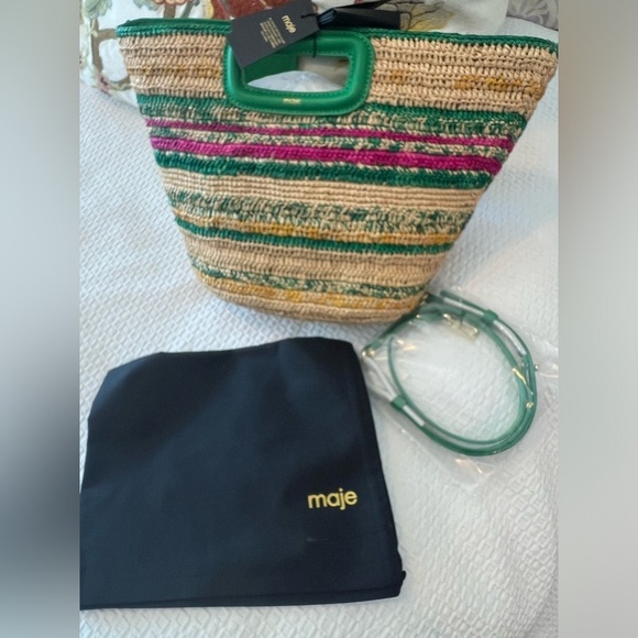 NEW Maje Mini Striped Raffia Bag - Picture 10 of 16